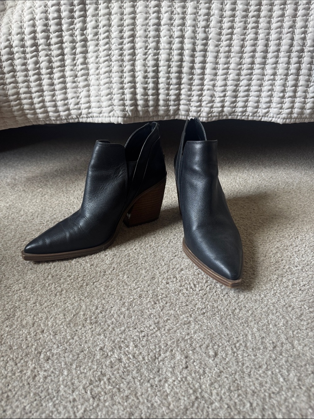 Vince Camuto Black Pointed Leather Cutout Ankle Booties